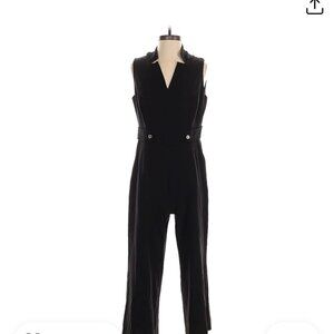 Classy Tahari Navy Blue Jumpsuit Gold Buttons